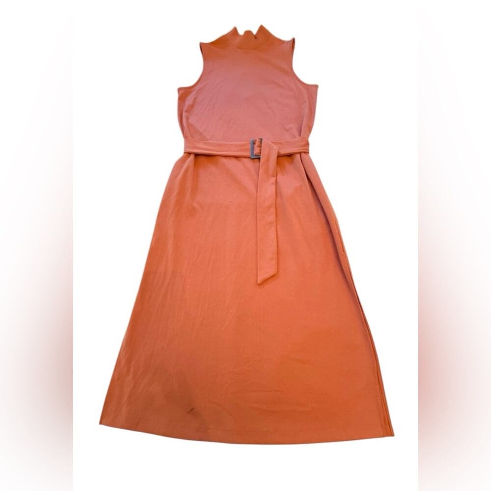 Prologue Calm Orange Sleeveless Mock-Neck Belted Dress with Pockets Size Small - Picture 16 of 16